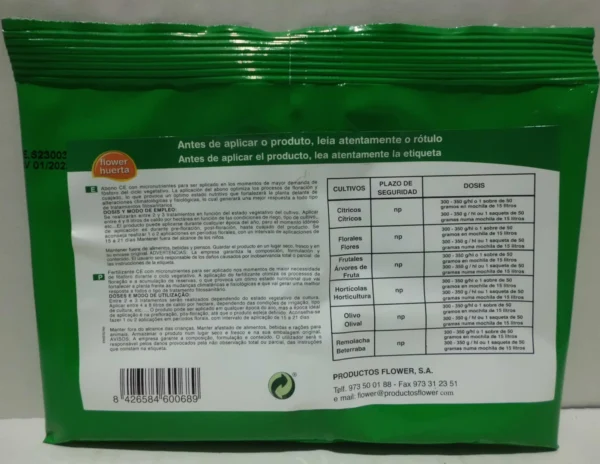 Abono soluble cuajado Flower huerta 50g instrucciones